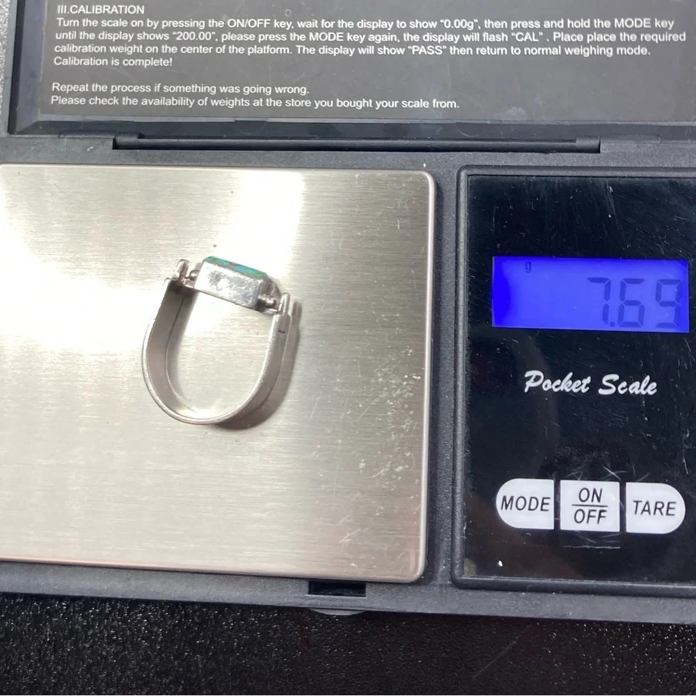 Vtg Navajo Sterling Turquoise & Opal Wide Modernist Style Ring Sz 7.5 Ann Curley - Picture 13 of 13